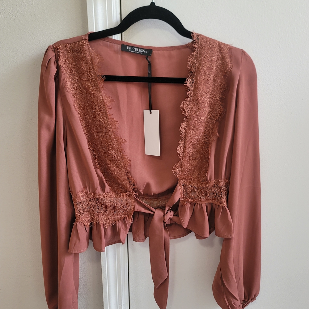 Priceless Women's Rose Lace Detail Blouse